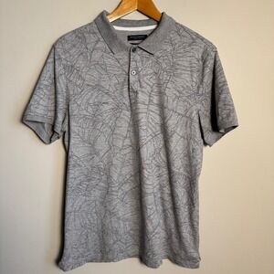 Banana Republic Mens Luxury Touch Short Sleeve Polo Shirt Gray Leaf Print Size L